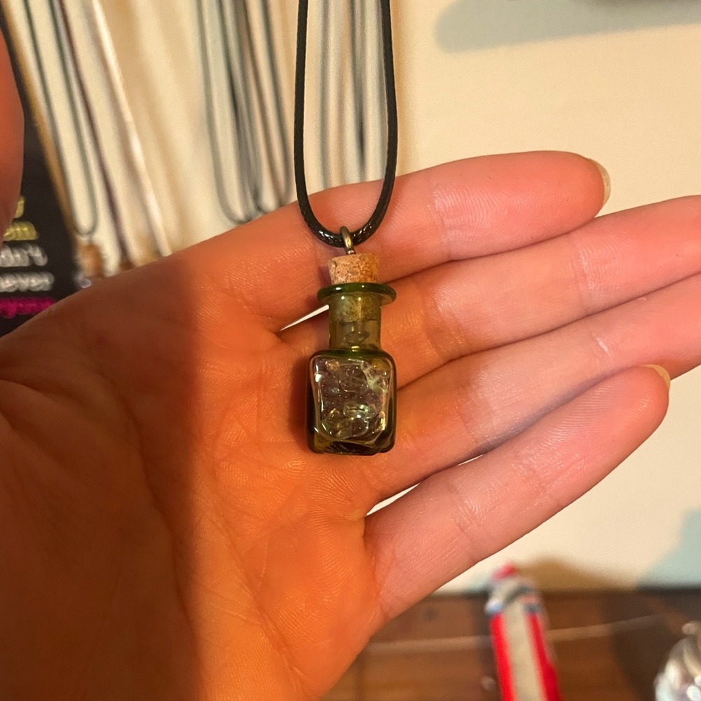 Handmade Tiny Jar Crystal Necklace w/ Amethyst.